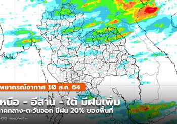 พยากรณ์อากาศ – 10 ส.ค. เหนือ-อีสาน-ใต้ มีฝนเพิ่ม