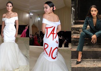ส.ส.หญิงขวัญใจรากหญ้า AOC ปรากฎตัวบนพรมแดง Met Gala บนชุดที่มีข้อความ เก็บภาษีคนรวย
