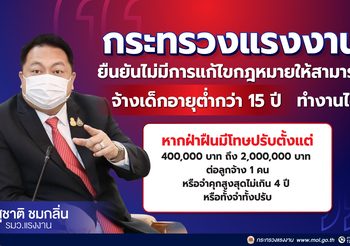 ‘สุชาติ’ โต้เดือดโซเชียลอ้างก.ม.ใหม่จ้างเด็กต่ำกว่า15ปีทำงาน ลั่นเจอจับ-ปรับ2ล้าน