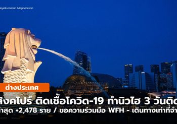 สิงคโปร์ ยอดผู้ป่วยรายใหม่ทำนิวไฮ 3 วันติด ล่าสุดเพิ่ม 2,478 ราย
