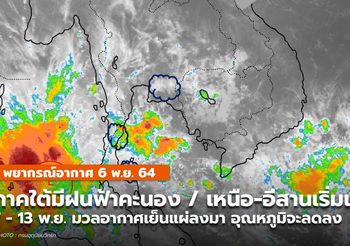 พยากรณ์อากาศ 6 พ.ย. – ภาคใต้มีฝนฟ้าคะนอง / เหนือ-อีสานเริ่มอากาศเย็น