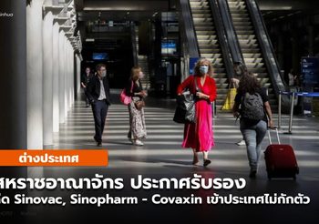 สหราชอาณาจักร รับรอง Sinovac –  Sinopharm – Covaxin เข้าอังกฤษไม่กักตัว เริ่ม 22 พ.ย.
