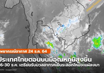 พยากรณ์อากาศ – 24 ธ.ค. ไทยตอนบนอุณหภูมิสูงขึ้น / ภาคใต้มีฝนน้อย