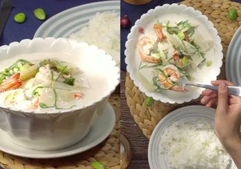 สูตร ต้มกะทิสะตอกุ้งสด อร่อยครบรส