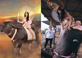 สวยปังเกือบขิด! นัท นิสามณี เสี่ยงตาย ถ่ายแบบเป็นนางสงกรานต์ขี่ควาย