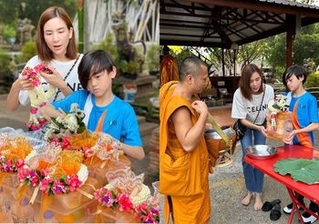 พลอย ชิดจันทร์ พาลูกเข้าวัดใส่บาตรรับพร วันเกิดน้องชิต้าร์ อายุครบ 10 ขวบ