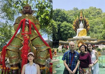 บัว สโรชา พาครอบครัว มูขอพร ‘ท้าวเวสสุวรรณ’ วัดถ้ำบาดาล สระบุรี