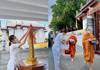 ‘เนย โชติกา’ ทำบุญศาลหลักเมือง ตักบาตร ปล่อยปลา เสริมความปัง!