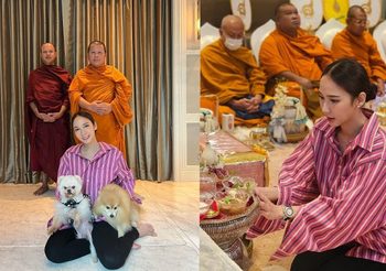 อั้ม พัชราภา ทำบุญวันเกิด ถวายเพลพระครูปลัดอุเทน เจ้าอาวาส วัดท่าไม้