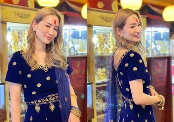 สวยสะกด! ต่าย ชุติมา สวมส่าหรี บวงสรวงพระพิฆเนศ