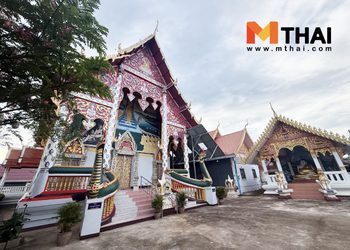 กราบพระสังกัจจายน์ ชมดอกราชพฤกษ์สีชมพู วัดมณเฑียร จ.น่าน