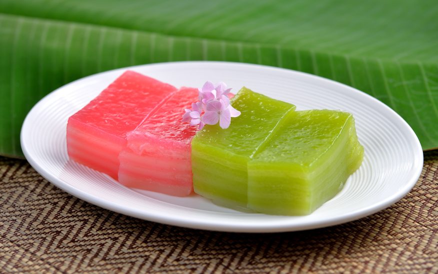 close up of thai dessert,thai layer cake on white plate