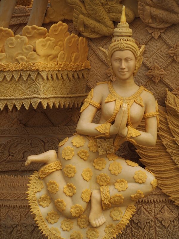 Candle wax carving angel Thai style in the traditional parade ac