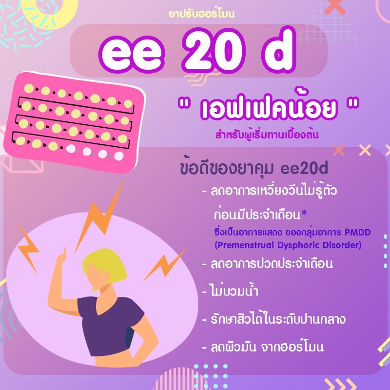 ยาคุมหรือยาฮอร์โมนปรับสูตร ee20d ไม่อ้วน ไม่บวมน้ำ