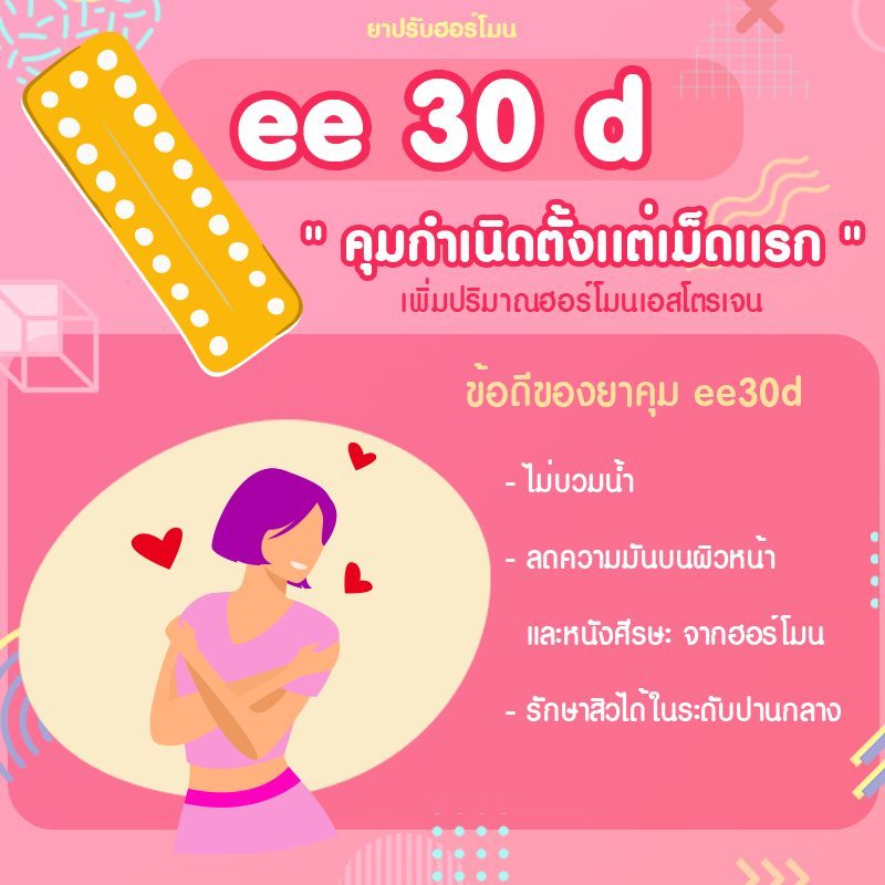 ยาคุมหรือยาปรับฮอร์โมนสูตร ee30d ไม่บวมน้ำ รักษาสิวได้