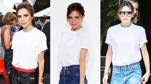 มิกซ์แอนด์แมทช์ เสื้อยืดสีขาว สุดธรรมดาให้ดูหรูดูปัง แบบ วิคตอเรีย เบคแฮม