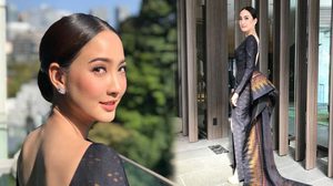 สวยสง่ามาก!! แต้ว ณฐพร หยิบชุดผ้าไหมไทย ใส่ขึ้นรับรางวัลที่ญี่ปุ่น