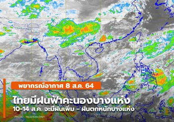 พยากรณ์อากาศ – 9 ส.ค. ประเทศไทยมีฝนฟ้าคะนองบางแห่ง