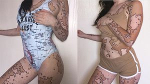 ไอเดียเริ่ด!! สาวป่วยเป็น ‘โรคด่างขาว’ เพ้นท์สีบนเรือนร่าง เป็น ลายแผนที่โลก